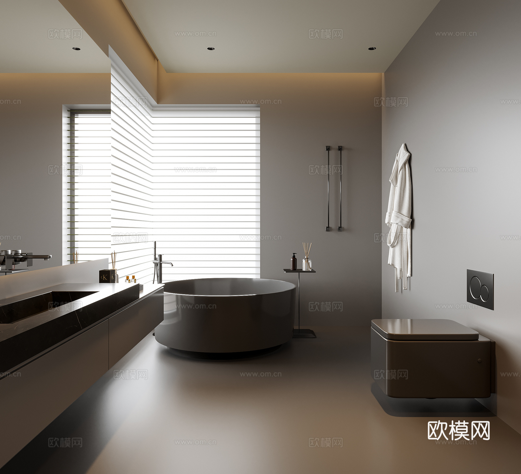 现代卫生间 别墅卫生间 浴缸 洗手台su模型