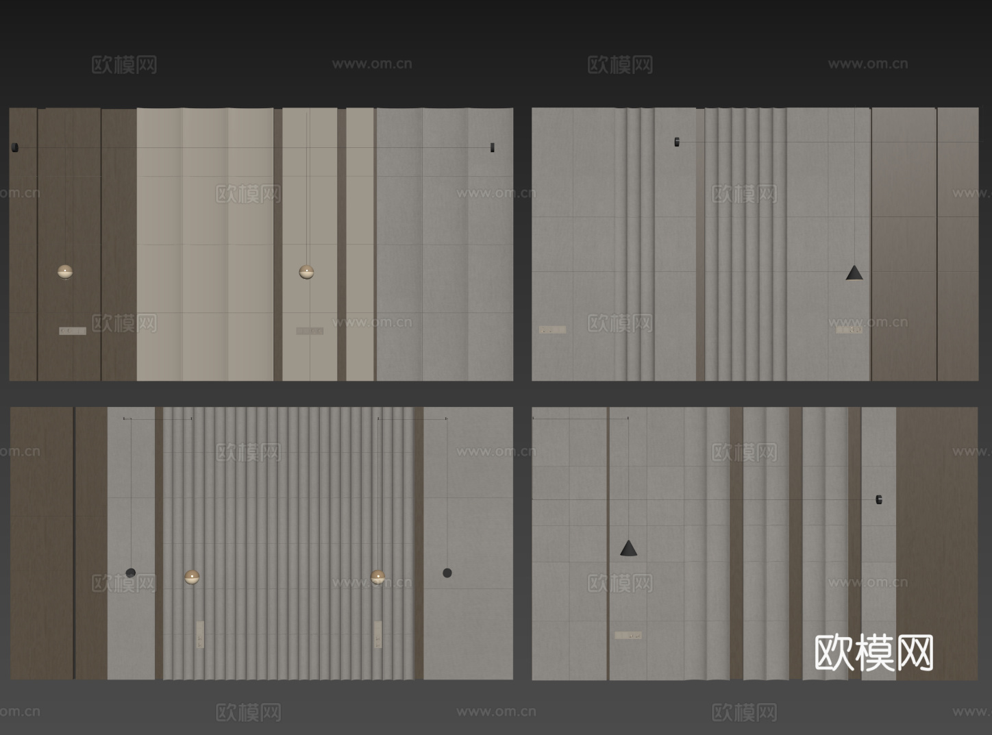 现代床头背景墙 卧室背景墙 护墙板su模型