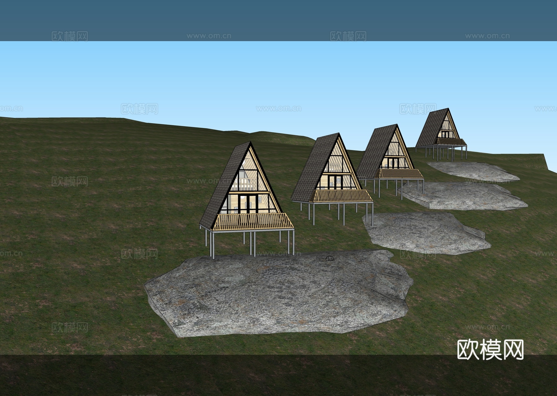 现代户外网红三角木屋 民宿酒店su模型