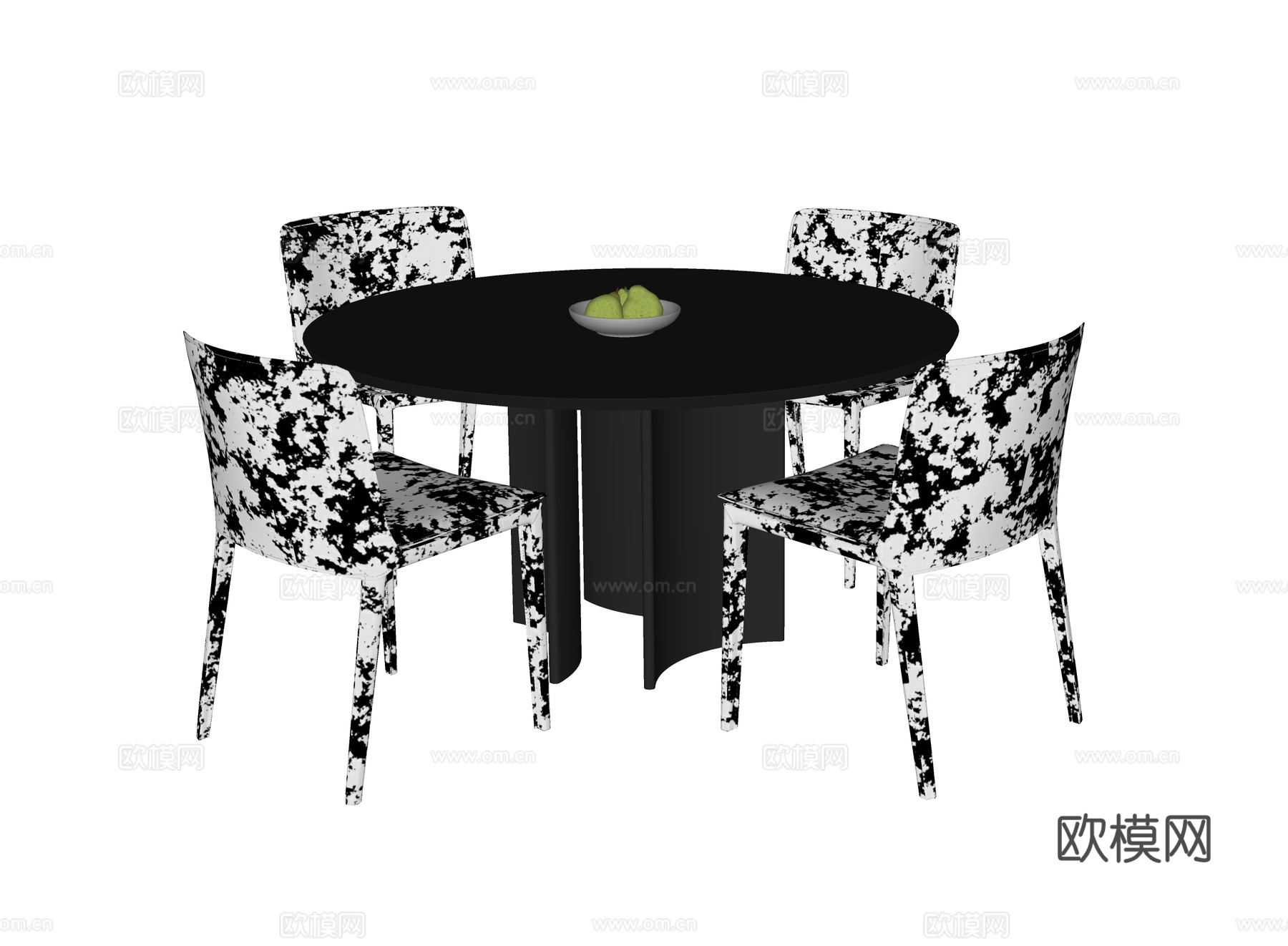 现代餐桌椅 圆形餐桌 餐椅su模型