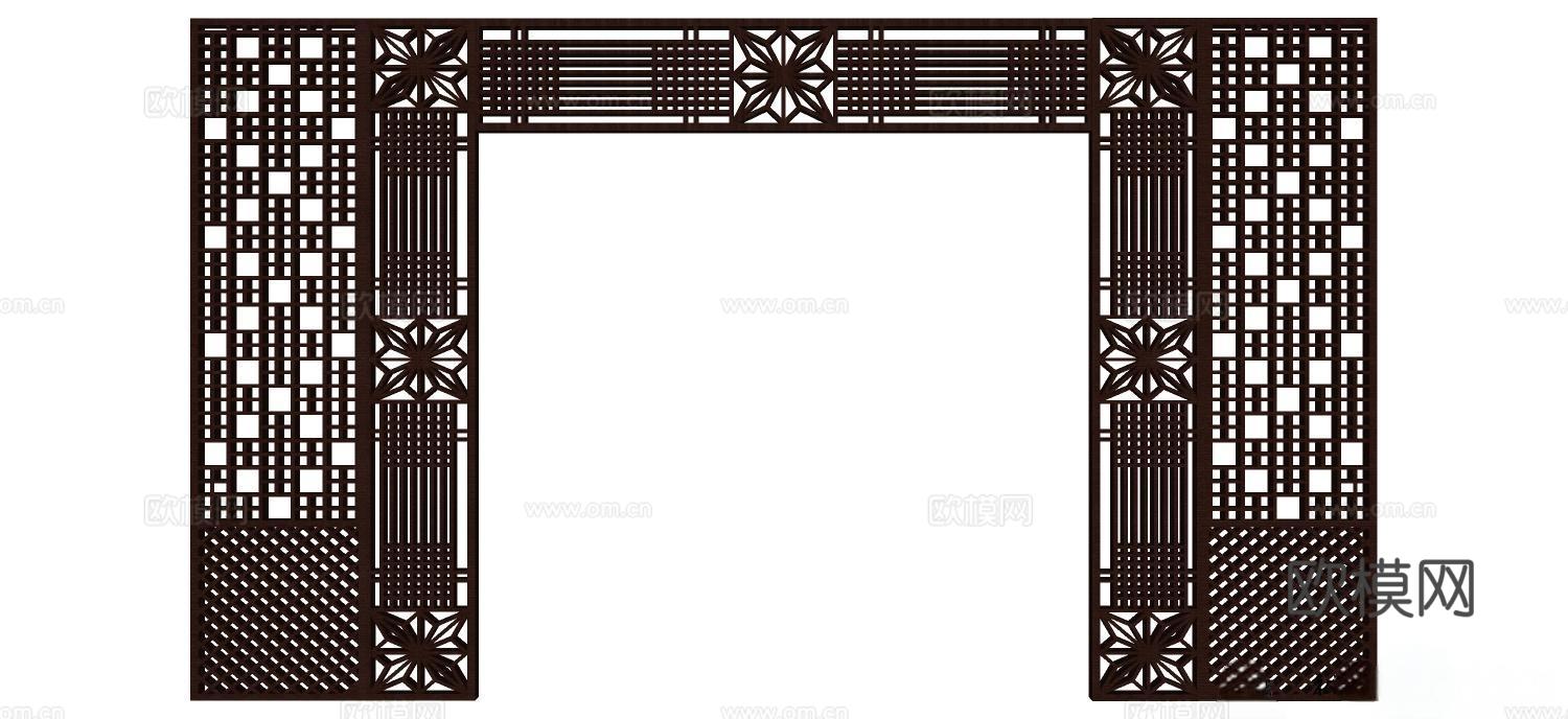 实木屏风 屏风 屛风隔断 隔断su模型
