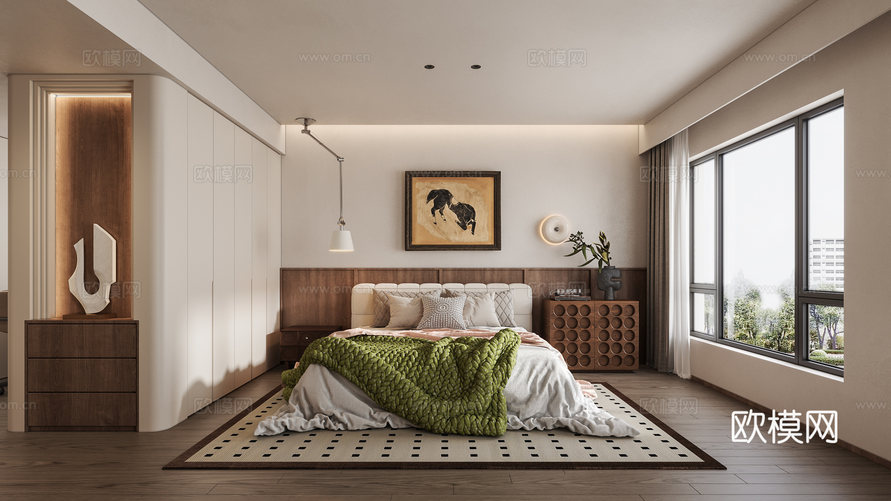 现代中古风卧室su模型