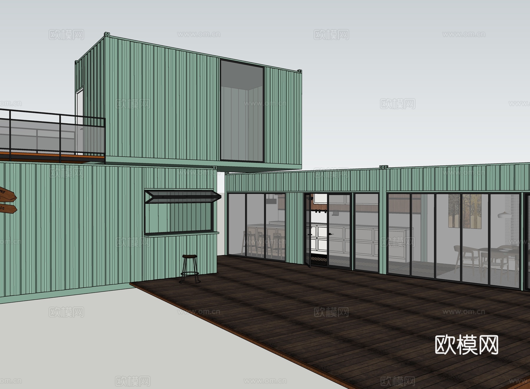 现代民宿酒店建筑 集装箱建筑su模型