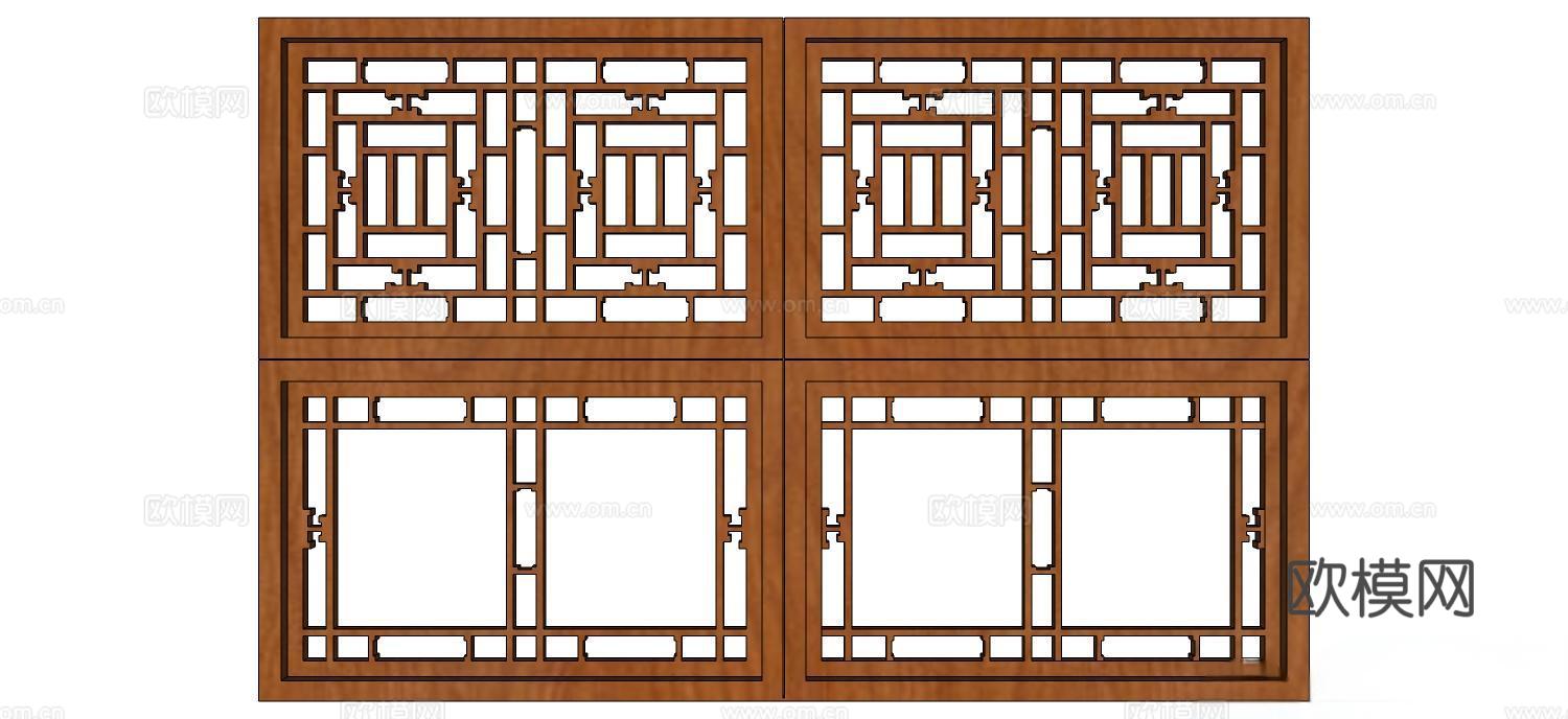 实木屏风 屏风 屏风隔断 隔断su模型