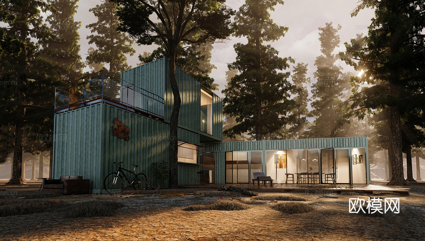 现代民宿酒店建筑 集装箱建筑su模型