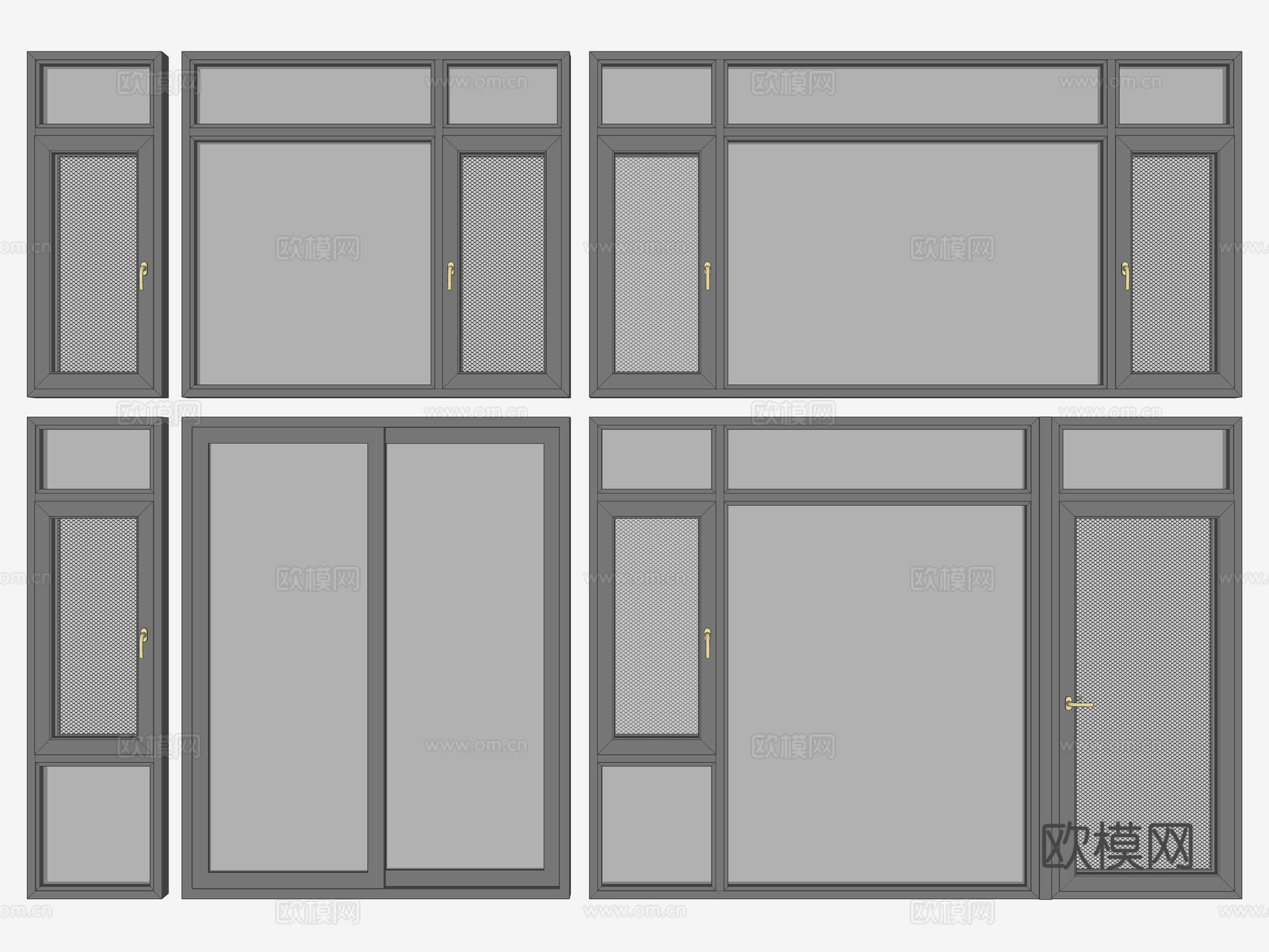 现代铝合金窗户组合 门联窗 平开窗 推拉门 玻璃平开窗组合su模型