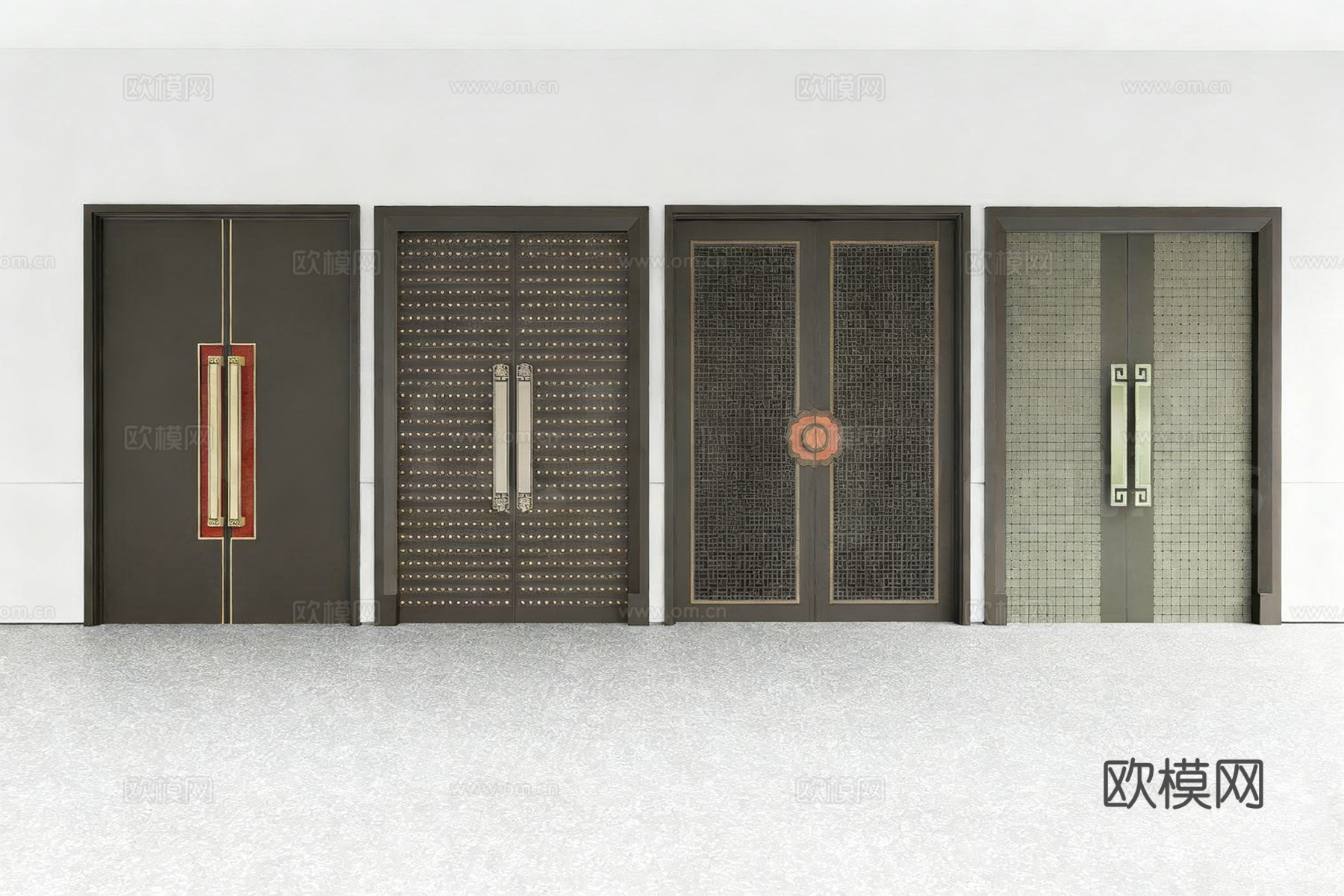 新中式双开门​​ 金属雕花入户门​ 深色系豪华大门su模型