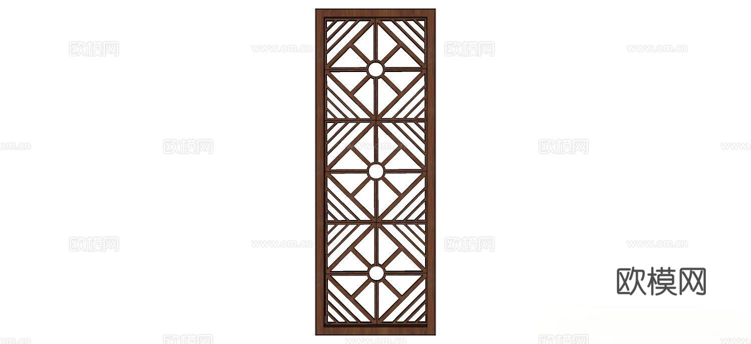 实木屏风 屏风 屛风隔断 隔断su模型