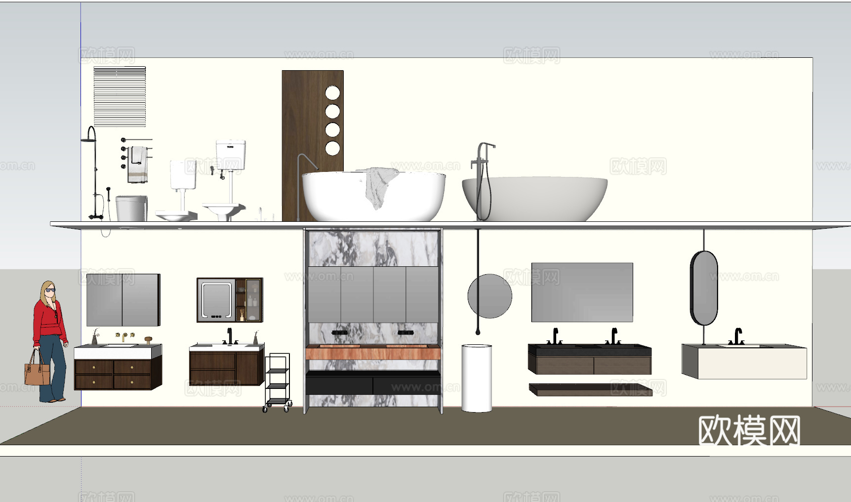 浴室柜+卫生间浴具（中古+现代）su模型