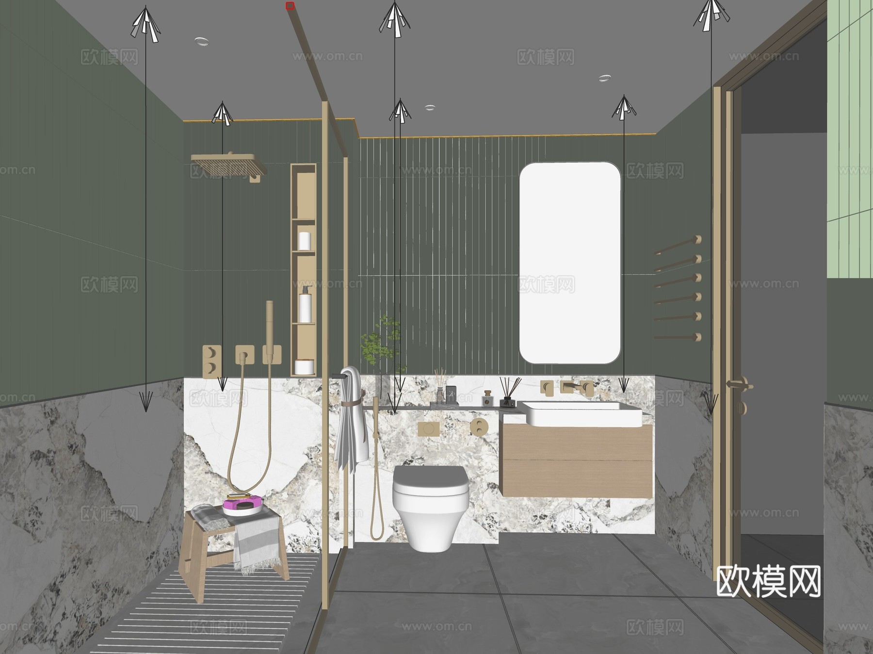 现代卫生间_干湿分离卫生间_洗手台_马桶_淋裕su模型