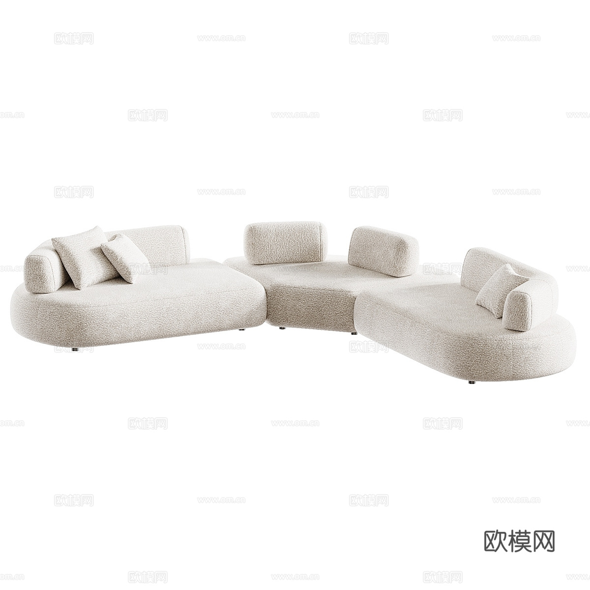 现代奶油风布艺组合转角沙发3d模型下载（渲染图4）