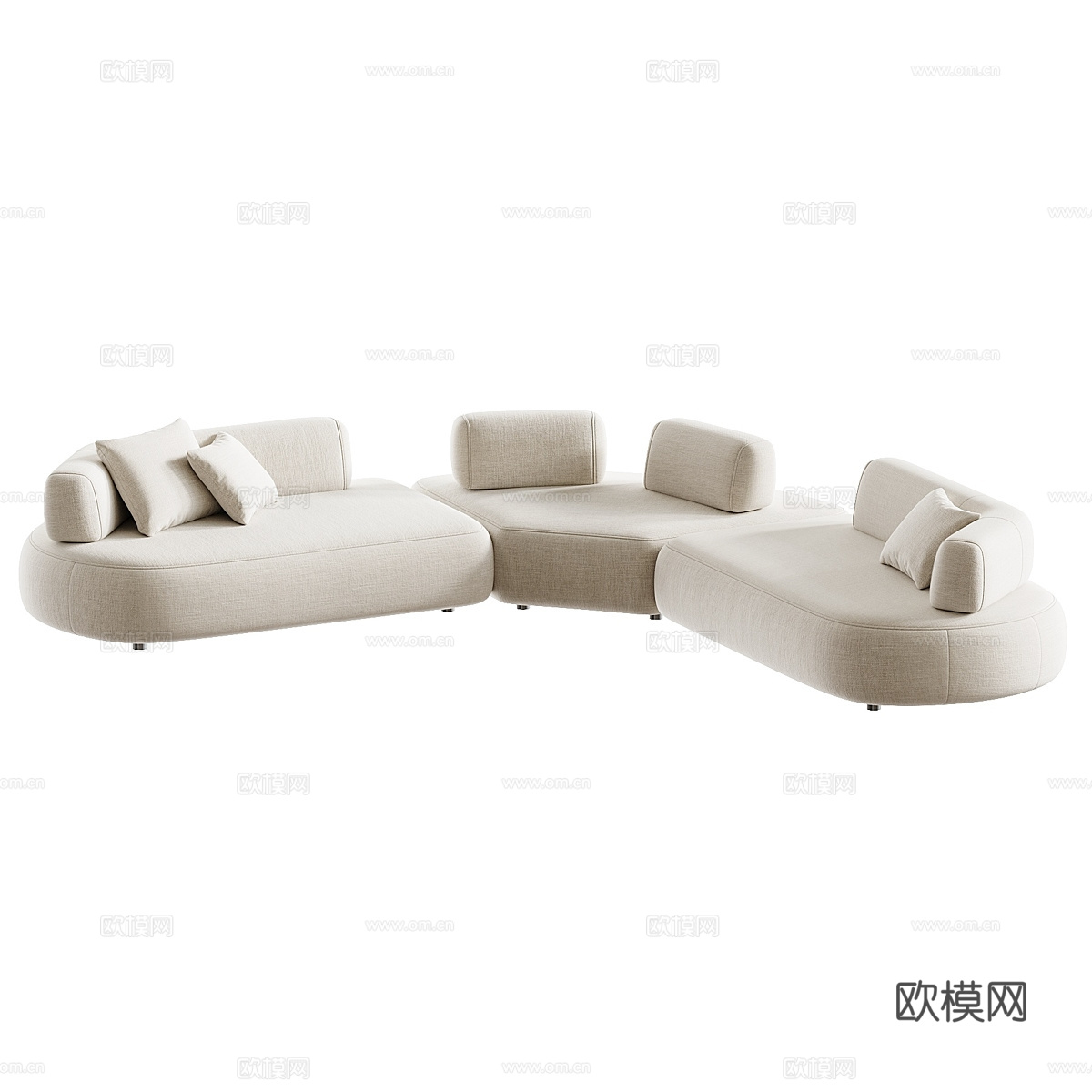 现代奶油风布艺组合转角沙发3d模型下载（渲染图2）