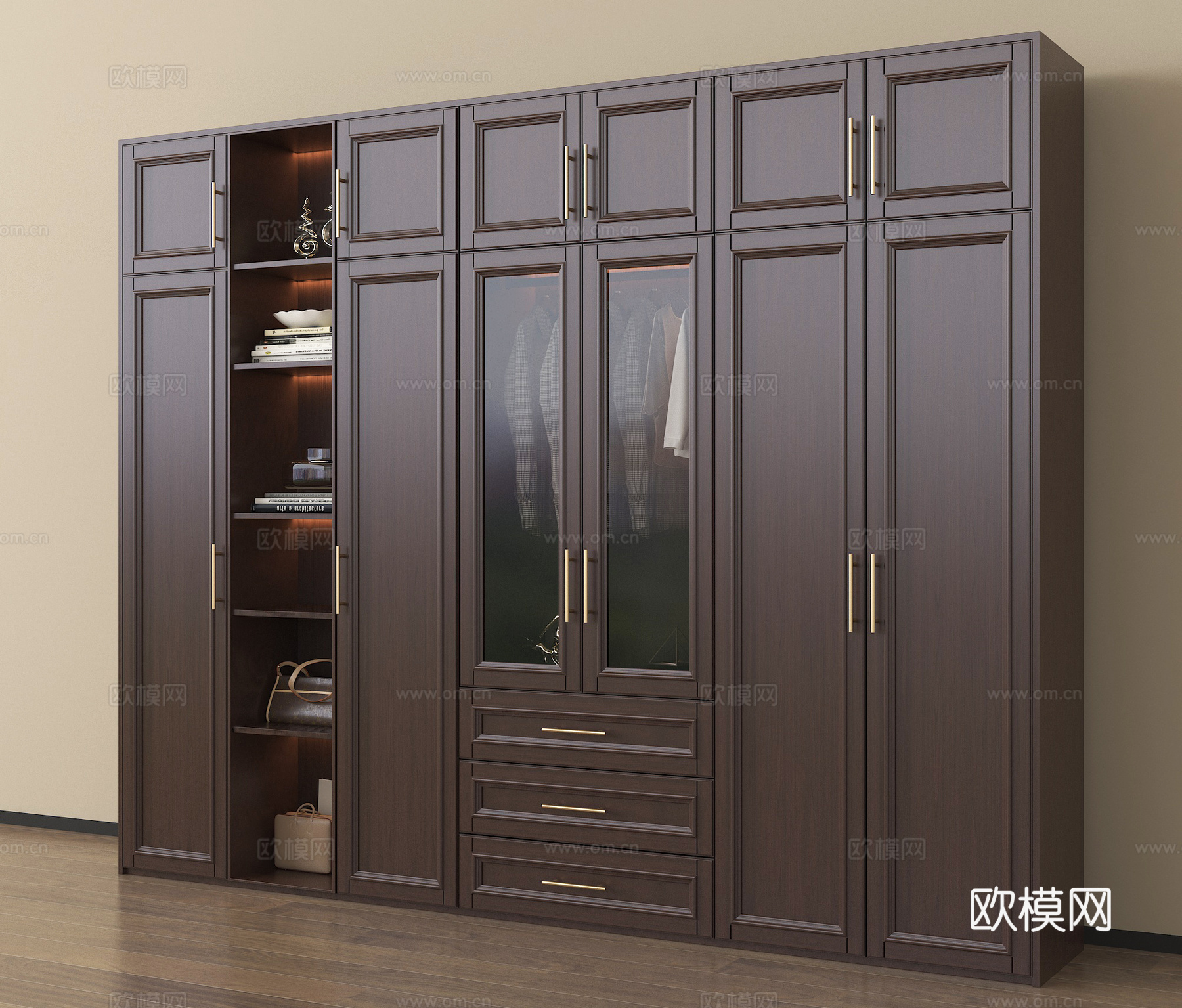 新中式衣柜 实木衣柜su模型