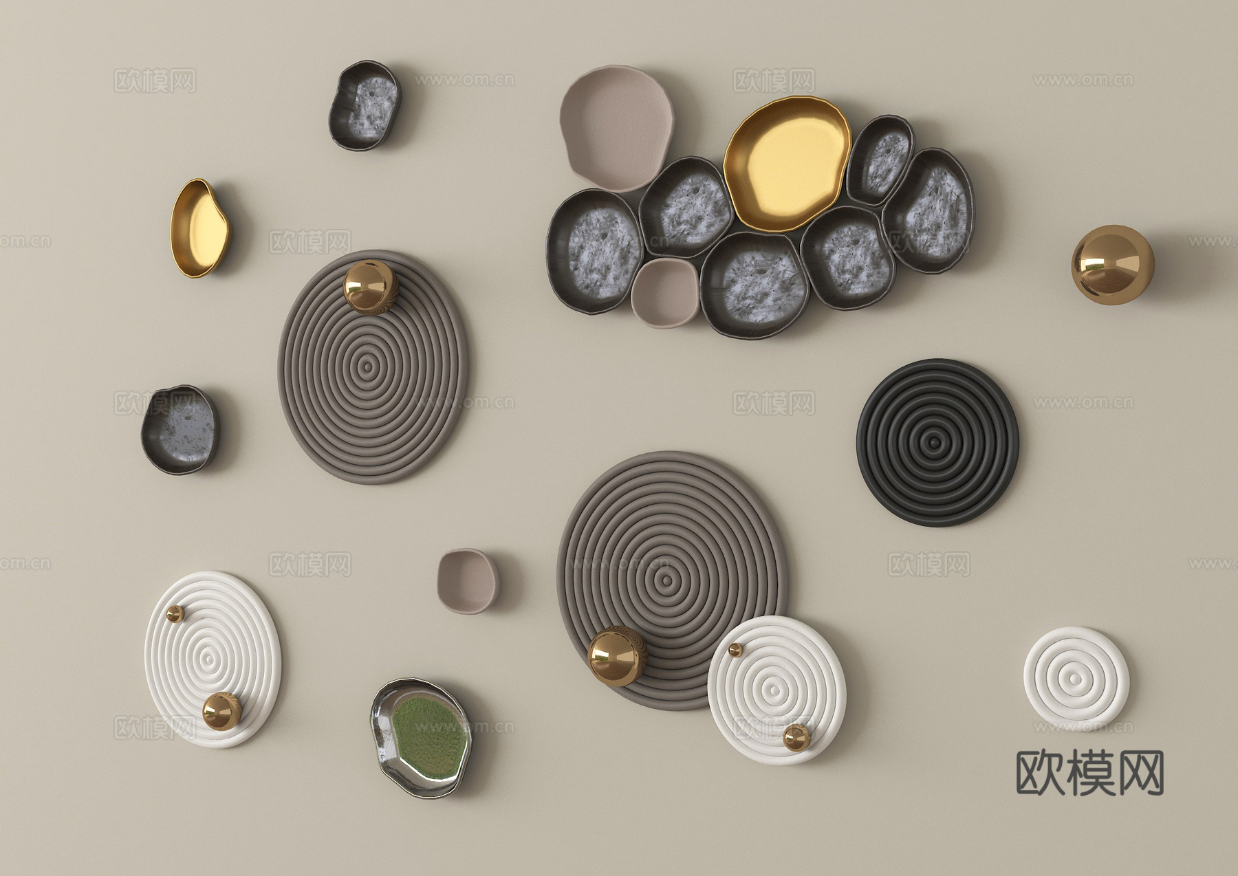 现代轻奢墙饰装饰品 立体墙饰su模型