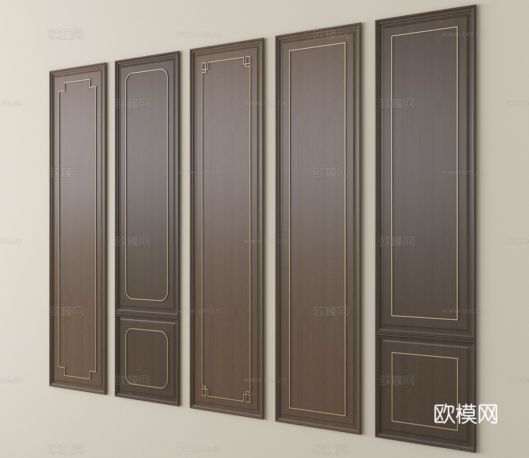 现代木饰面护墙板 墙饰板 木饰面背景墙su模型