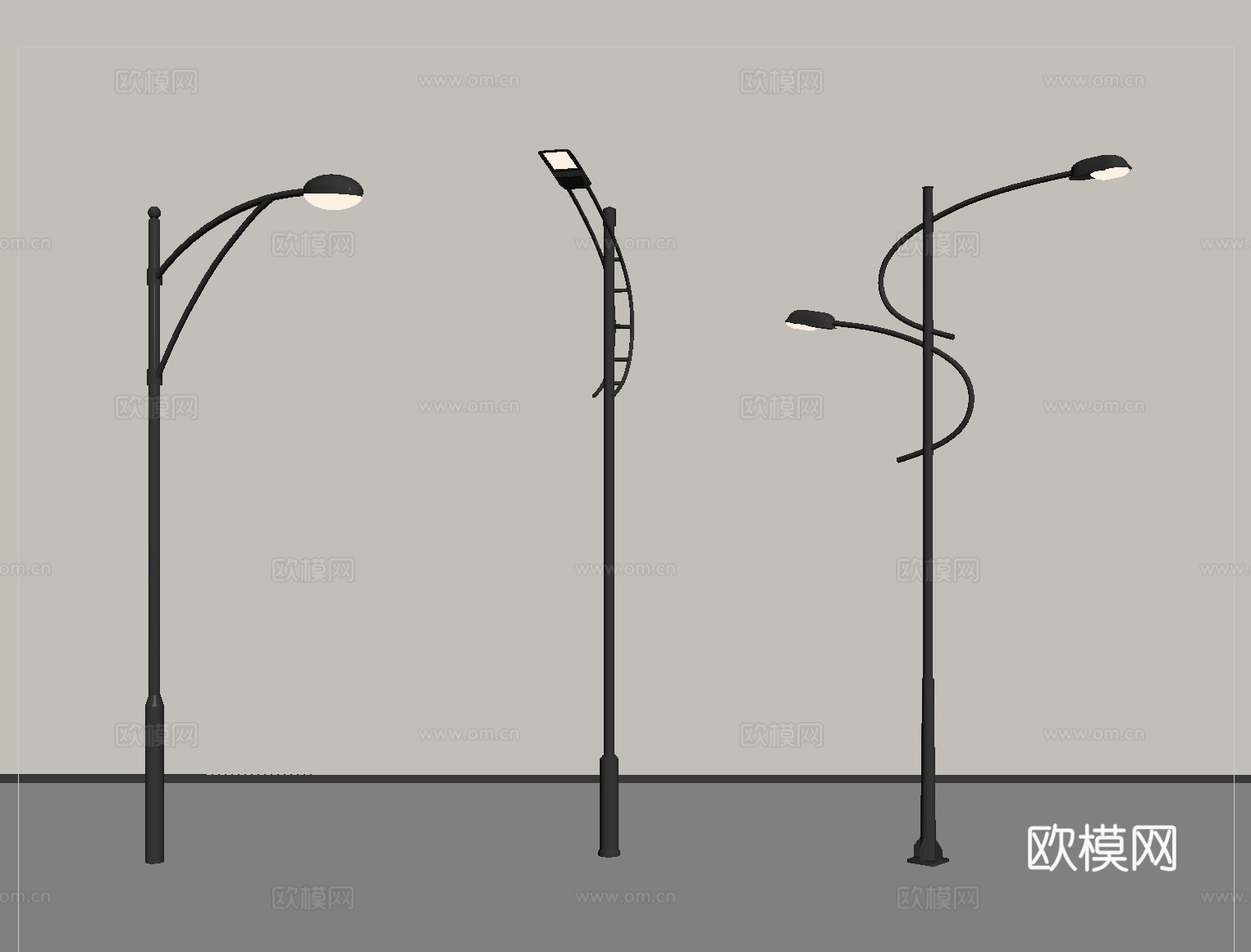 现代路灯 道路路灯 户外灯  高杆灯su模型
