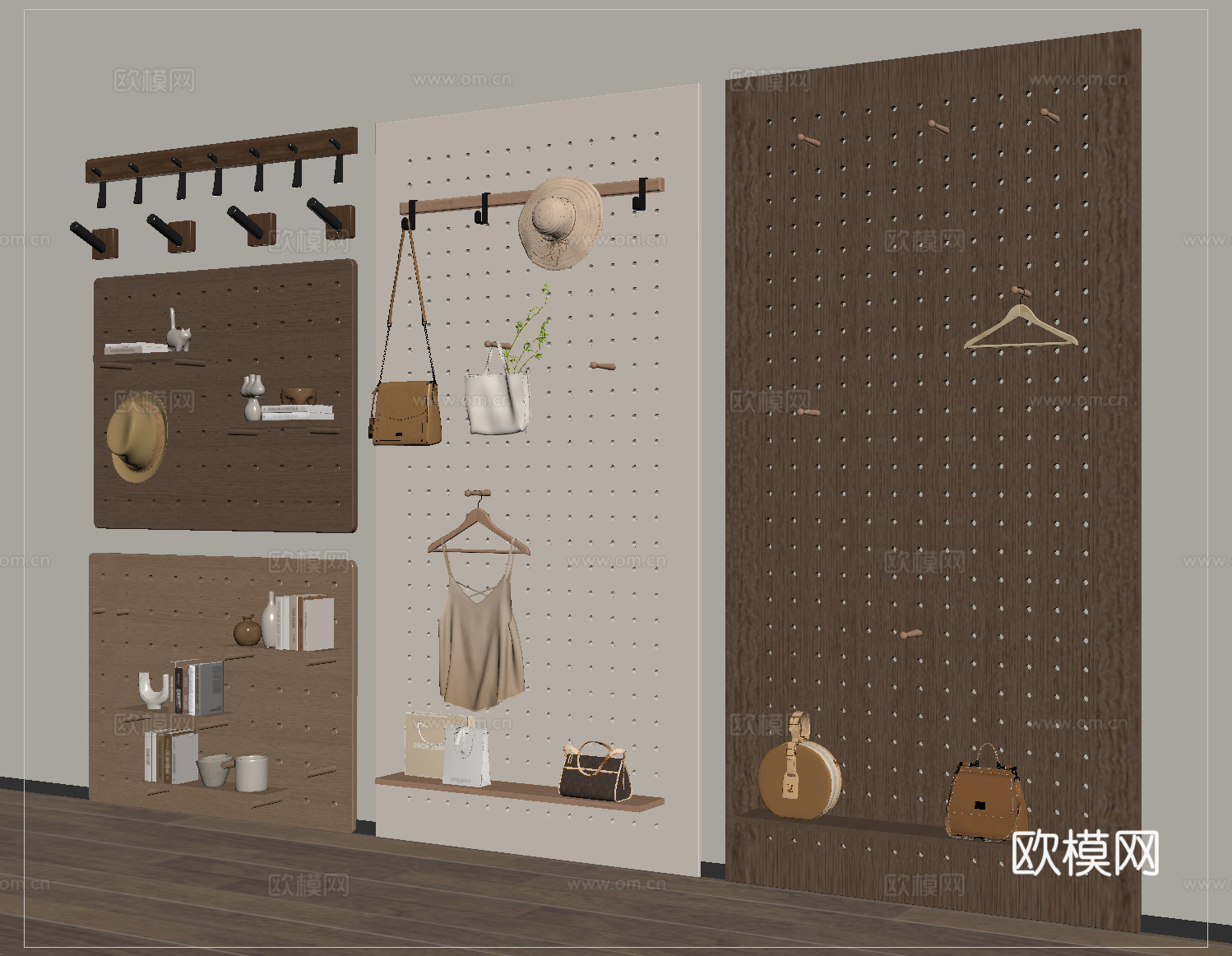 现代洞洞板 墙饰挂件 墙饰板 置物架su模型