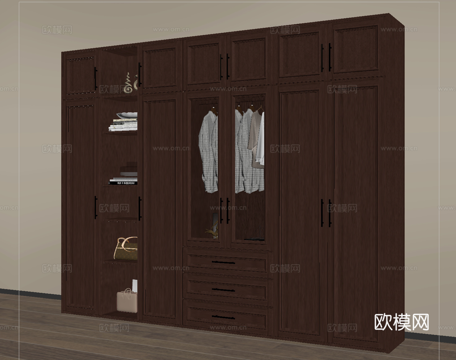 新中式衣柜 实木衣柜su模型