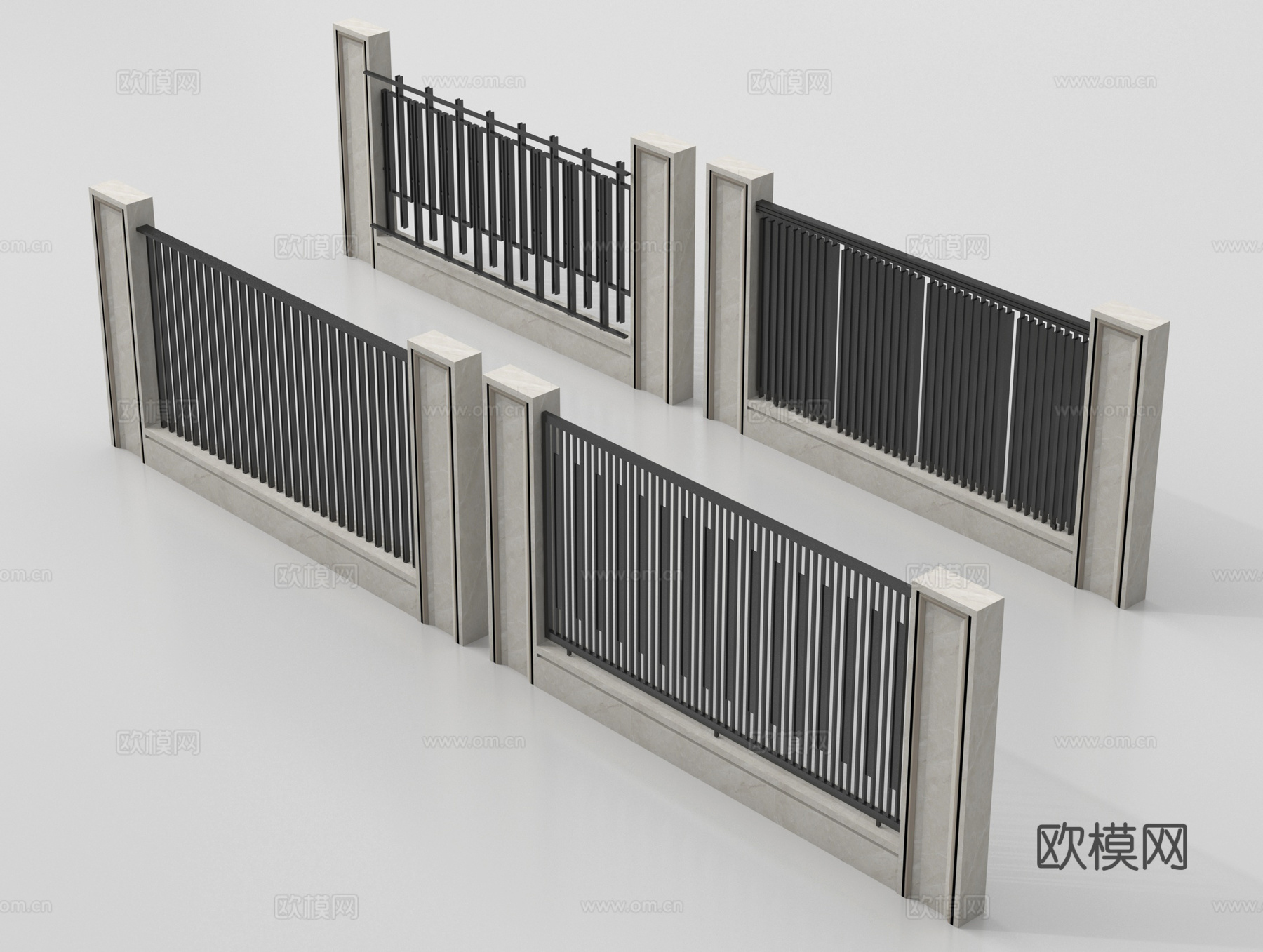 现代围栏护栏 围墙 别墅围墙 小区围墙su模型