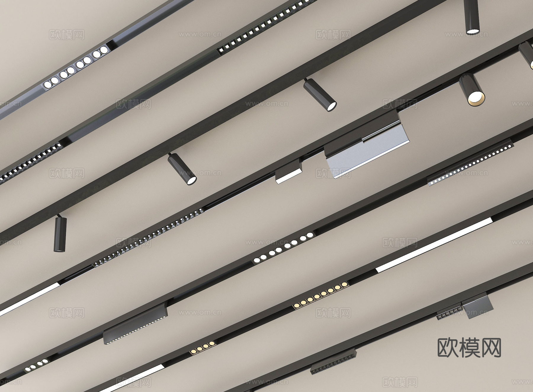 现代筒灯射灯 轨道射灯 线形射灯su模型