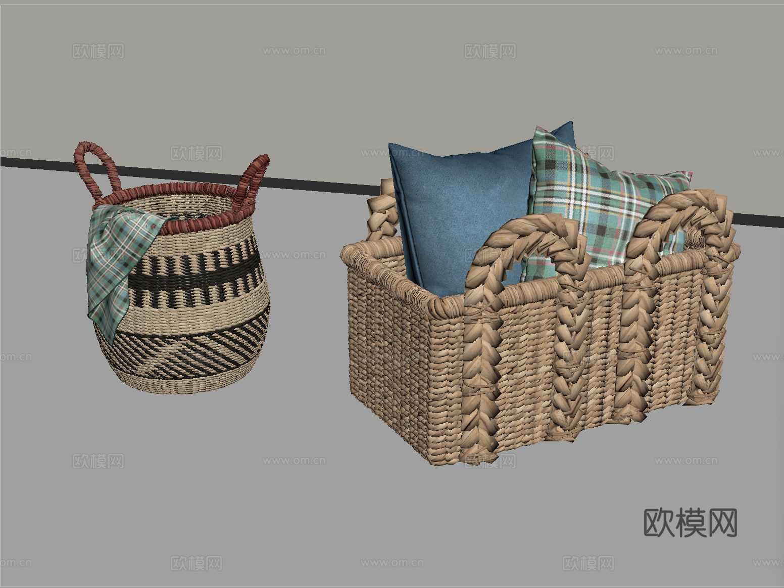 现代藤编收纳篮su模型