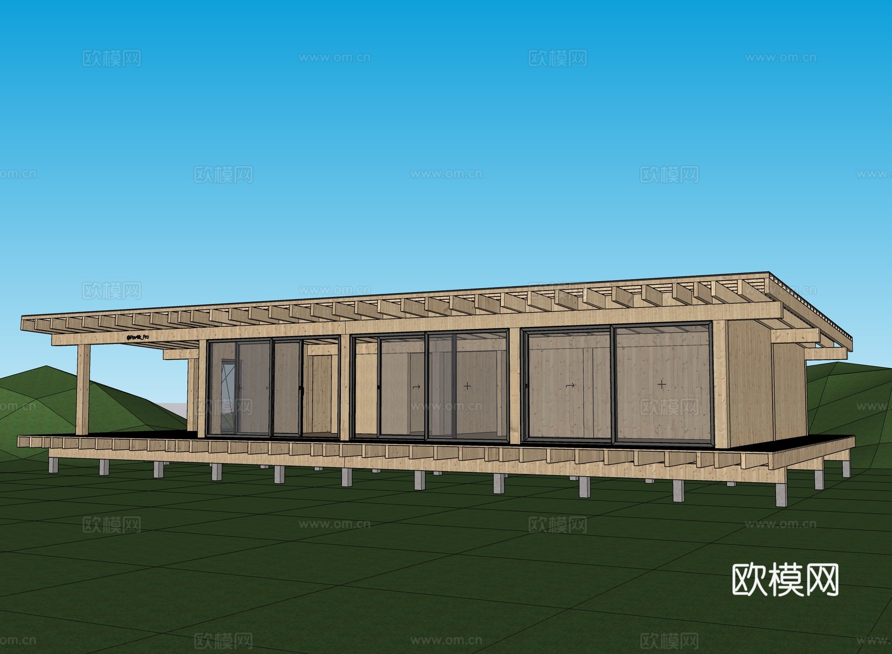 原木简约木屋 现代户外木屋度假su模型
