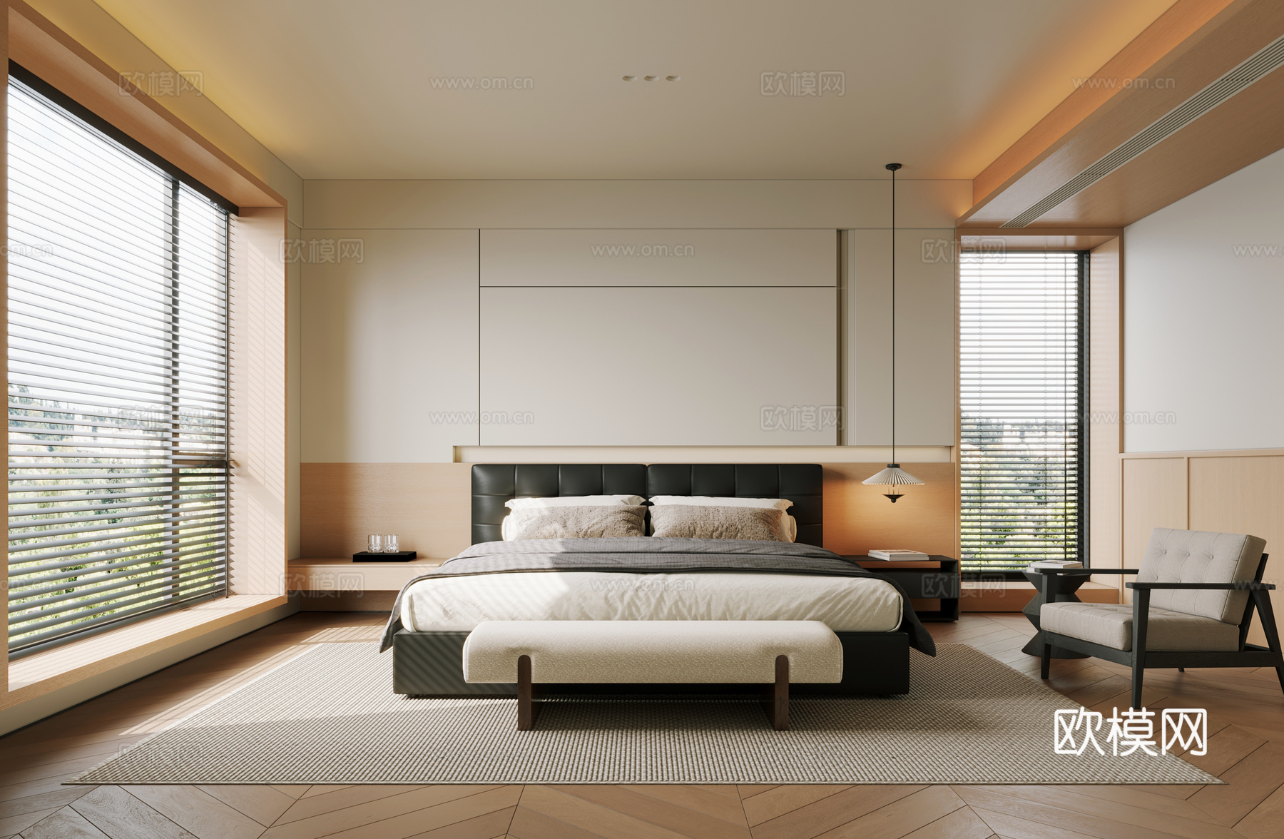 现代极简家居卧室 次卧 主卧 原木风卧室 飘窗卧室3d模型下载