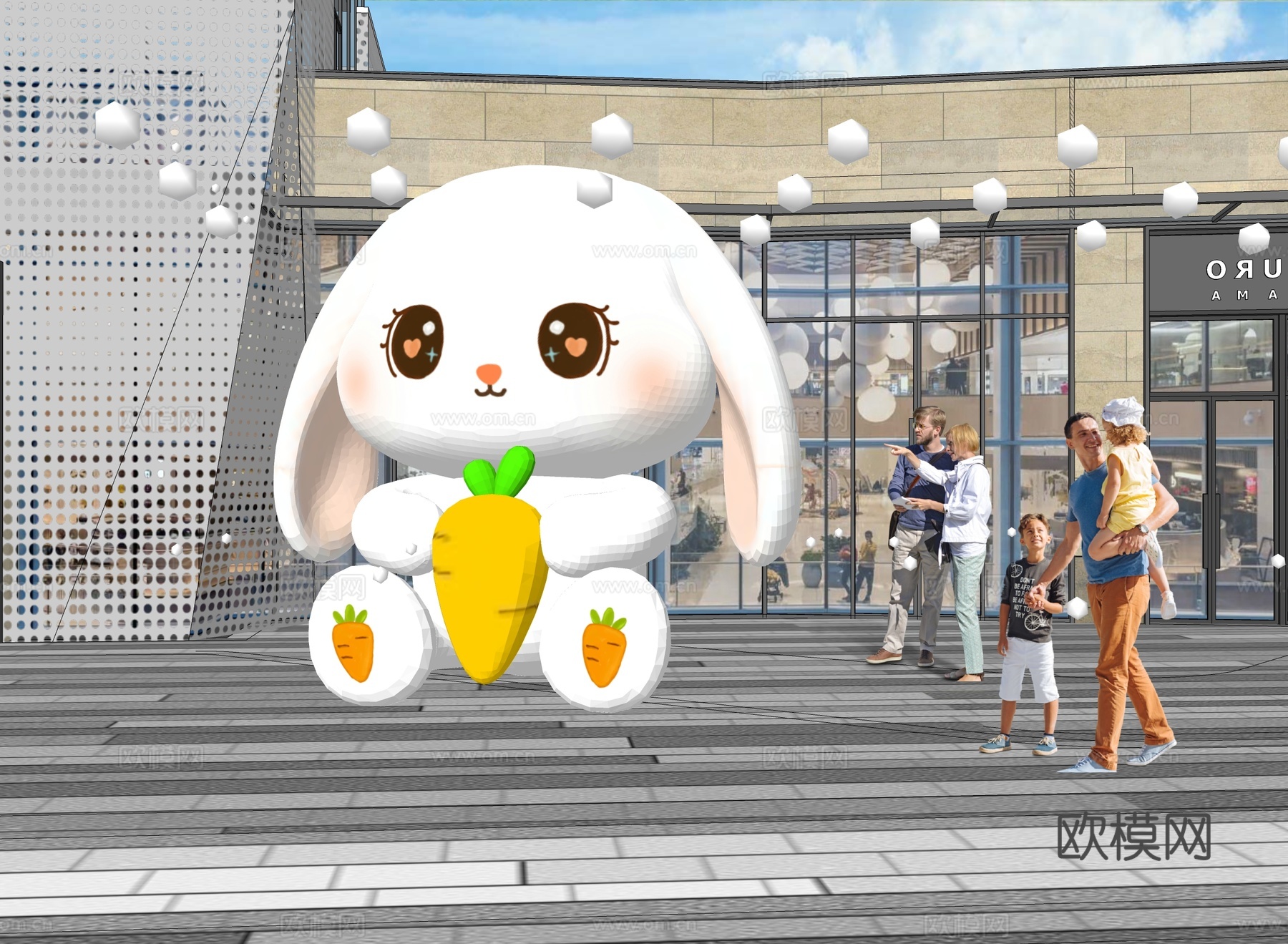 现代兔子玩偶雕塑 玩具陈设su模型