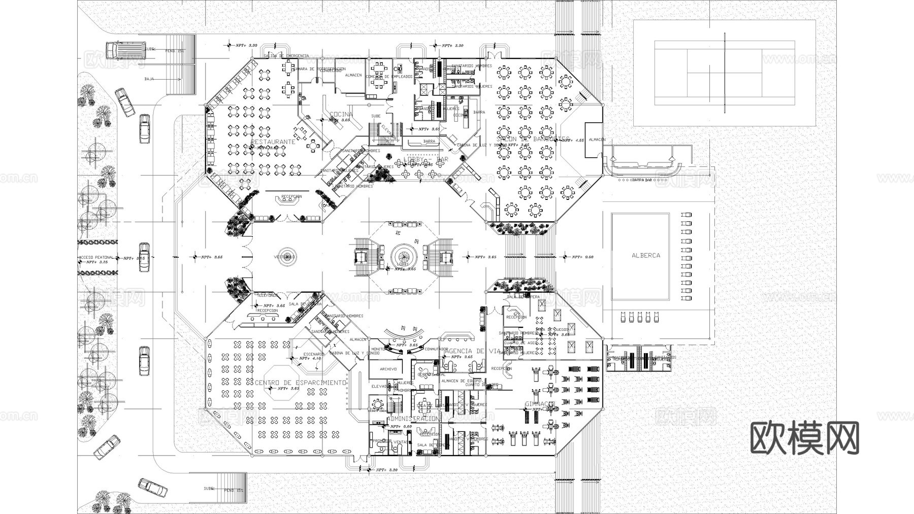 商务酒店大厅平面布局cad施工图