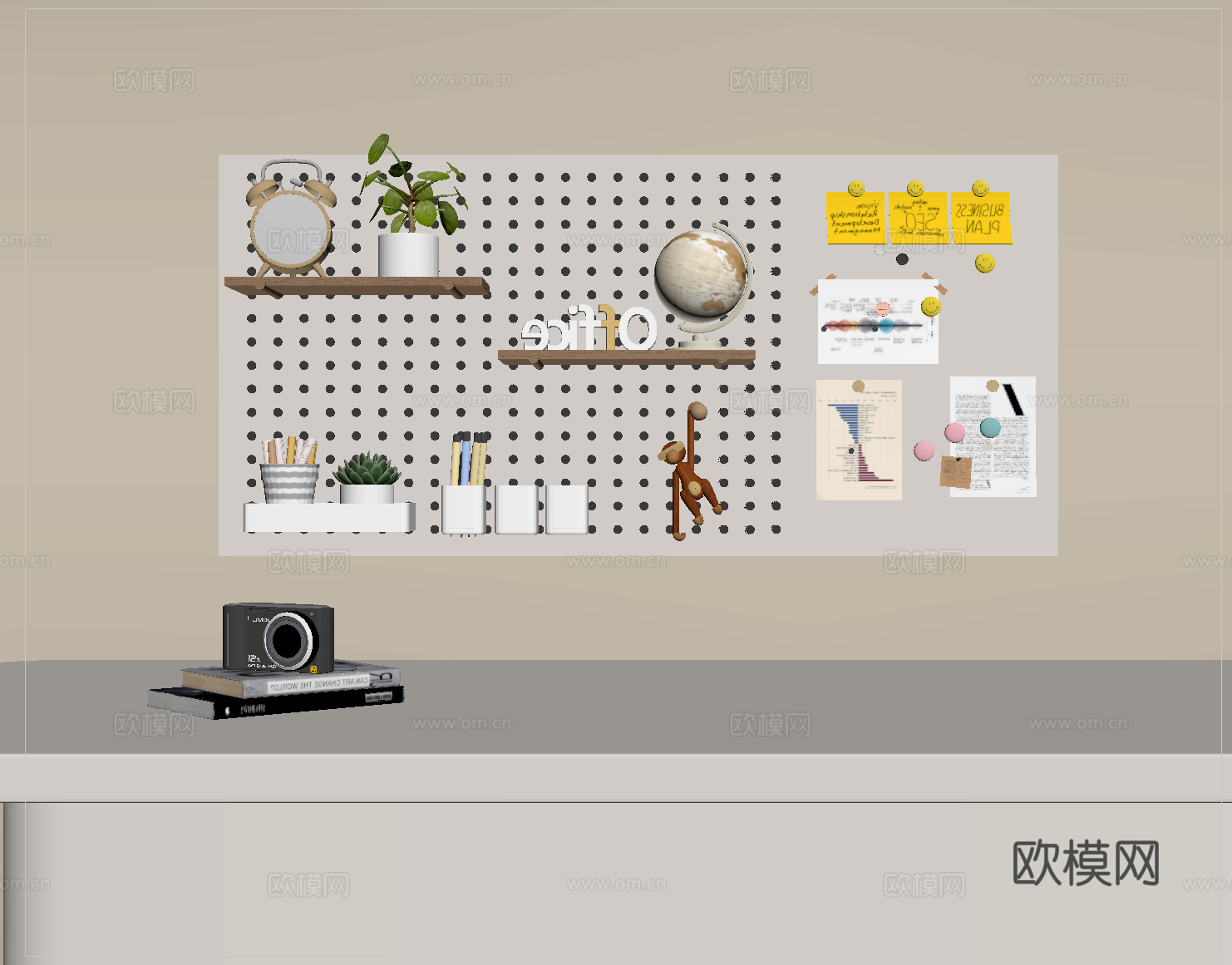 现代洞洞板 墙饰挂件 墙饰板 置物架su模型