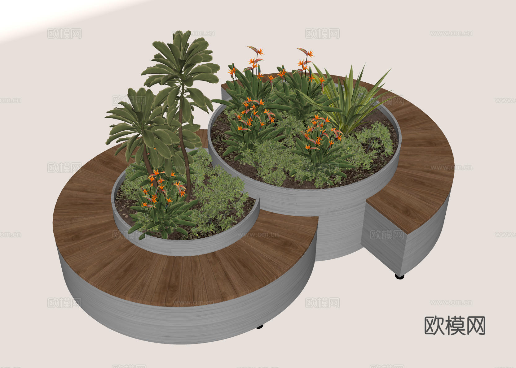 现代户外休息凳 户外椅 户外长椅组合 休闲异形座椅su模型