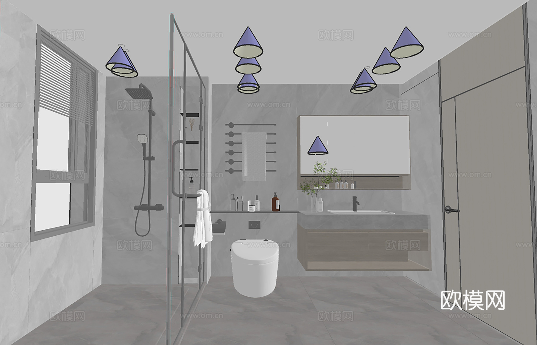 现代卫生间_卫生间_化妆镜_马桶_卫浴su模型