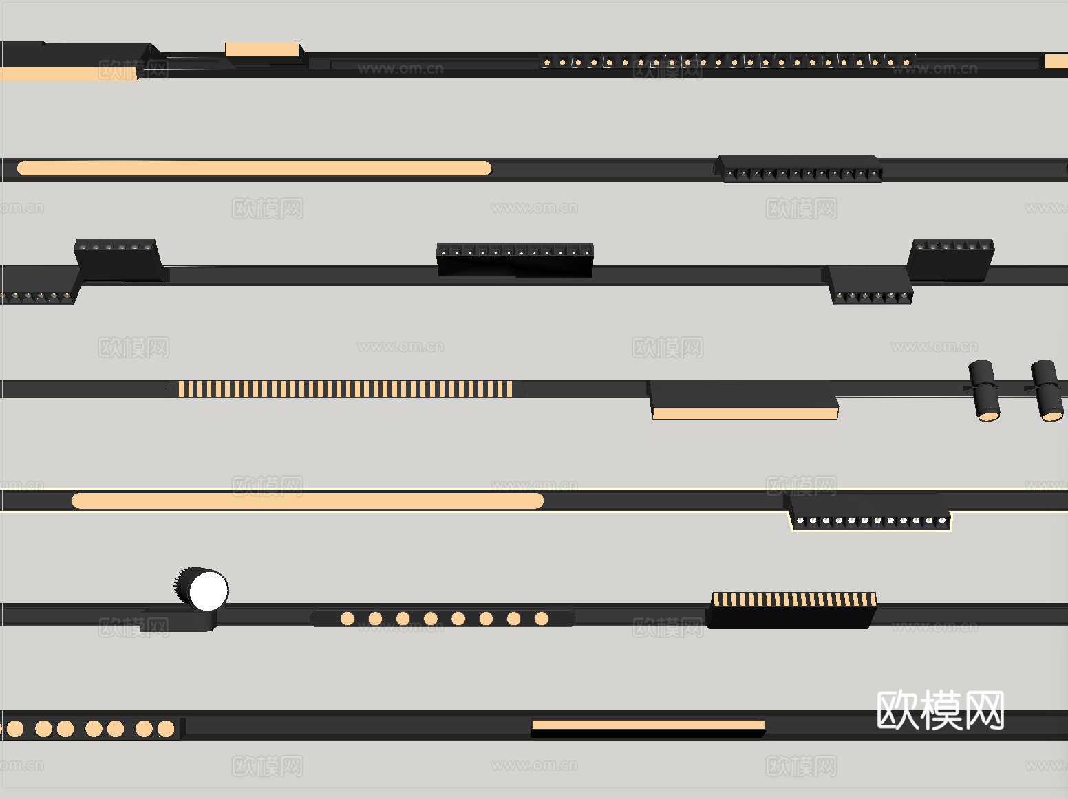 现代筒灯射灯 轨道射灯 线形射灯su模型