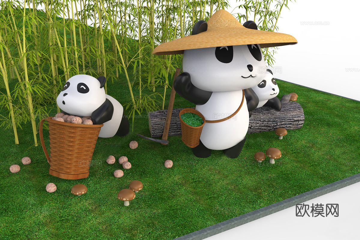 现代熊猫景观雕塑su模型