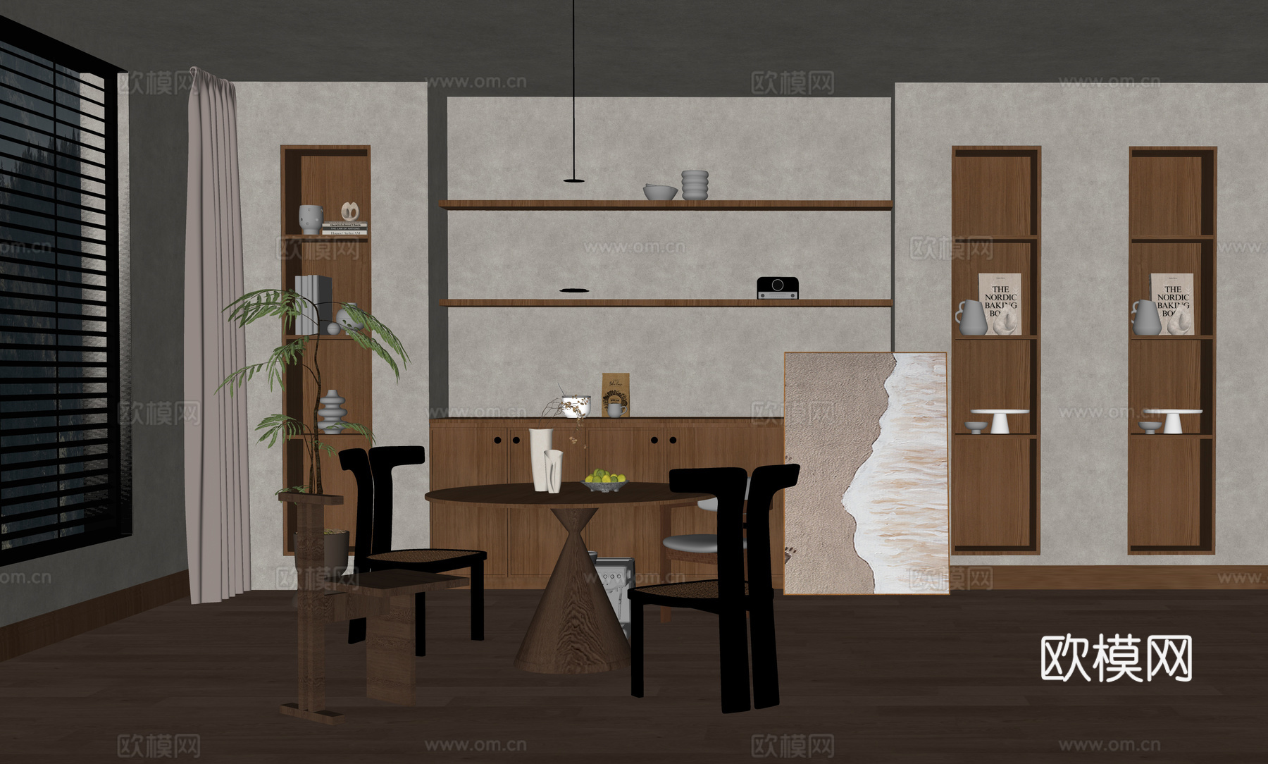 现代中古风餐厅su模型