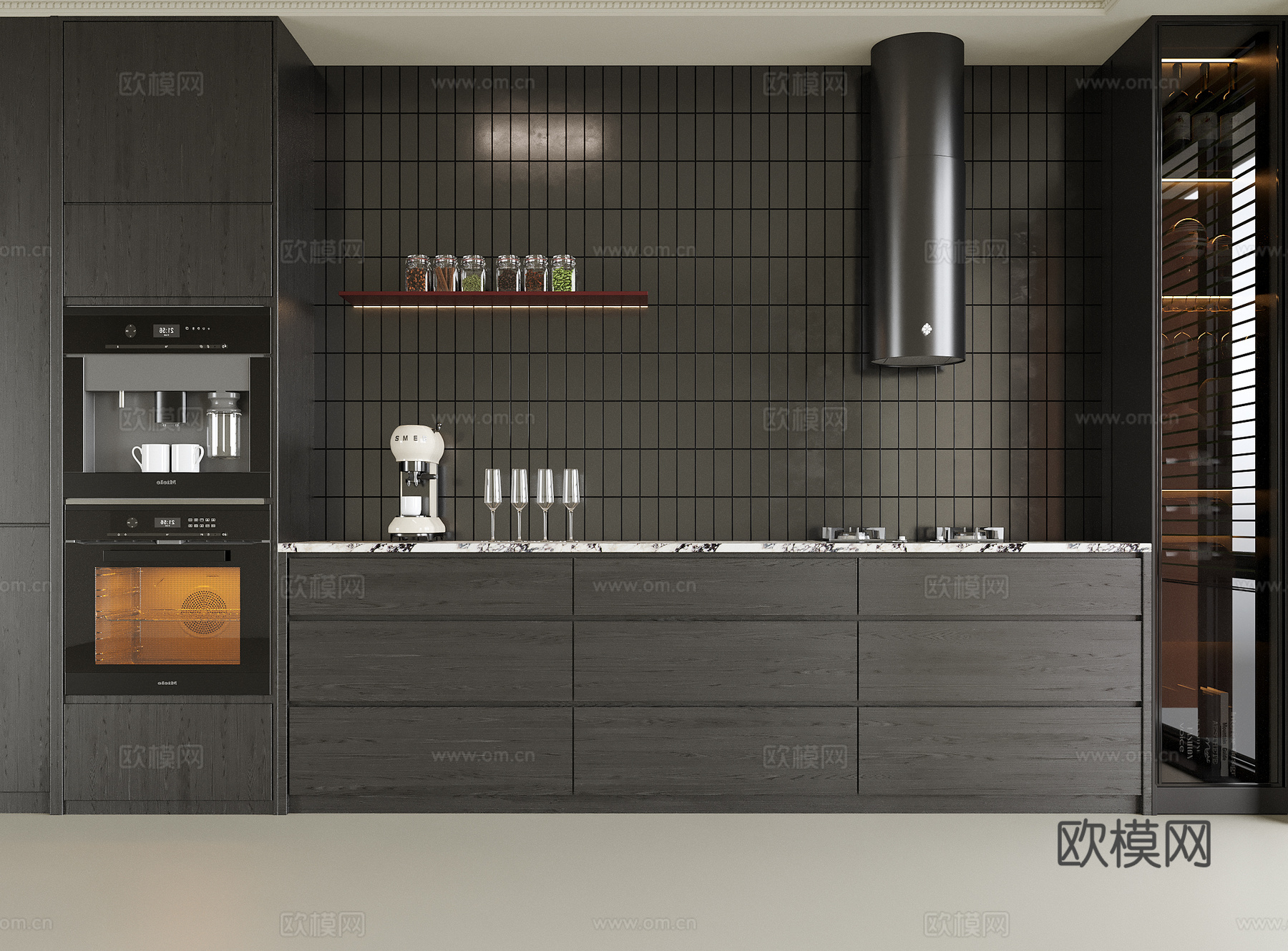 现代餐边柜 橱柜su模型