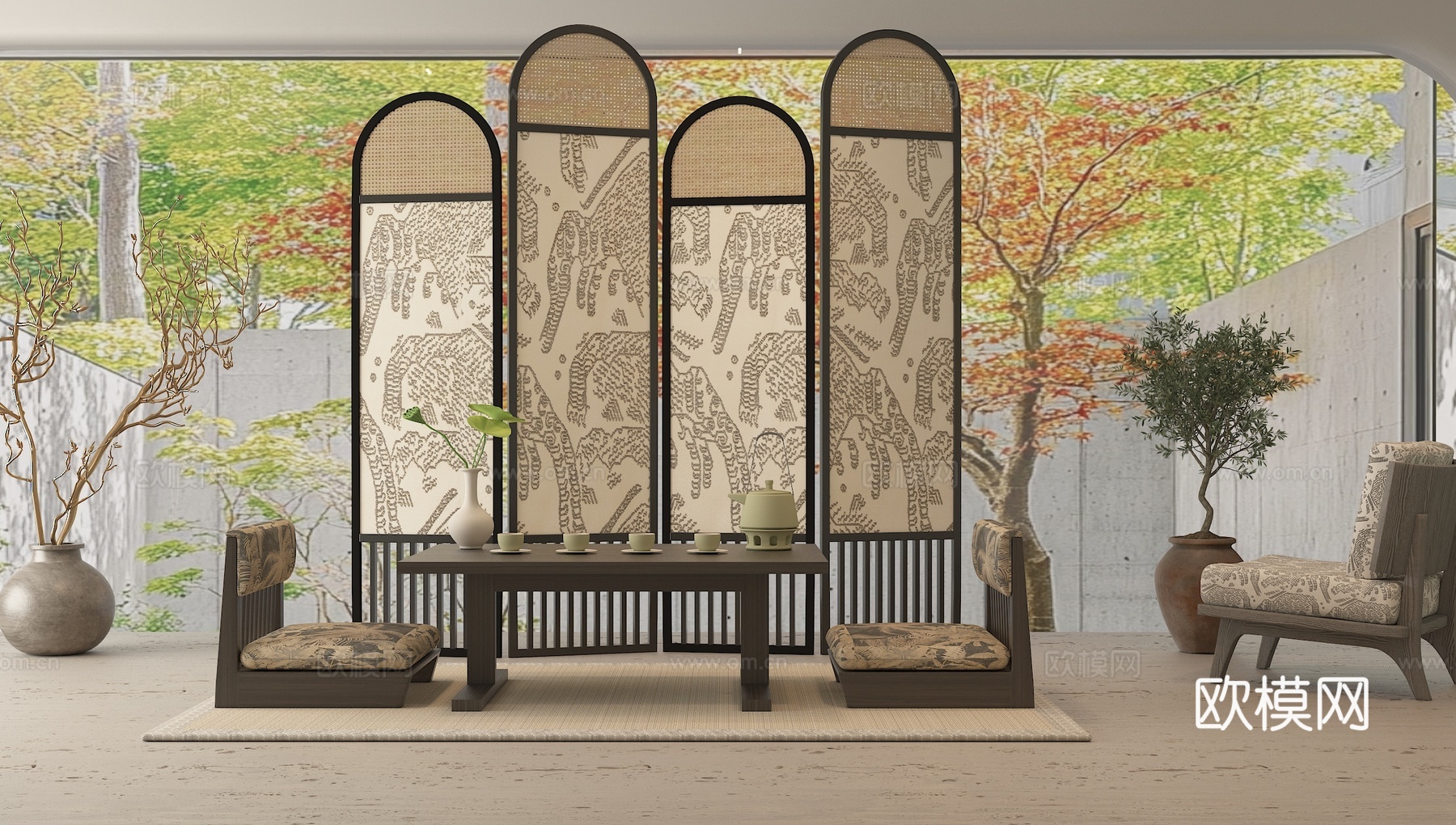 新中式茶室su模型