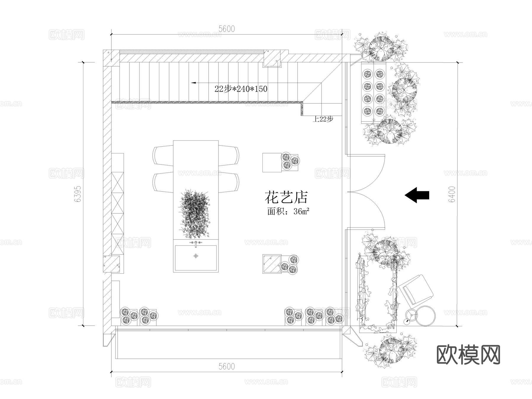 22套花店鲜花店CAD平面图施工图cad施工图