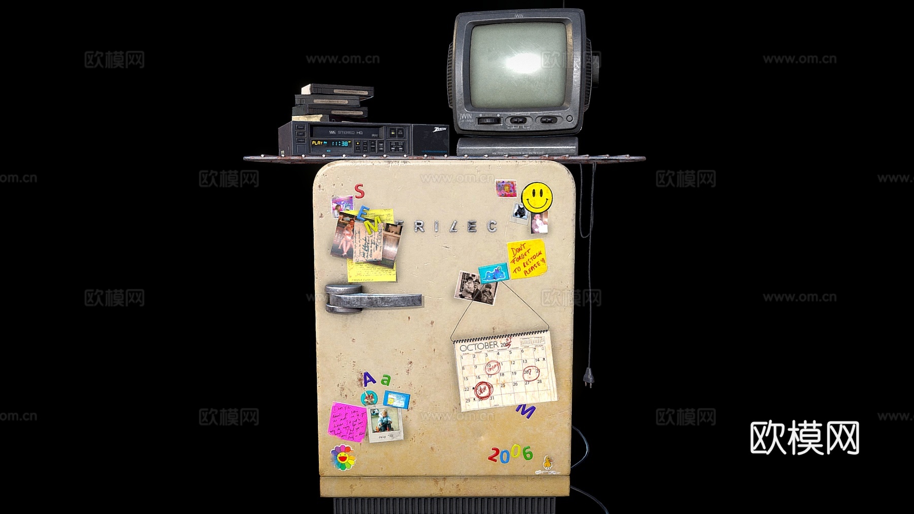 复古家用电器 复古电脑 复古冰箱3d模型下载（渲染图2）