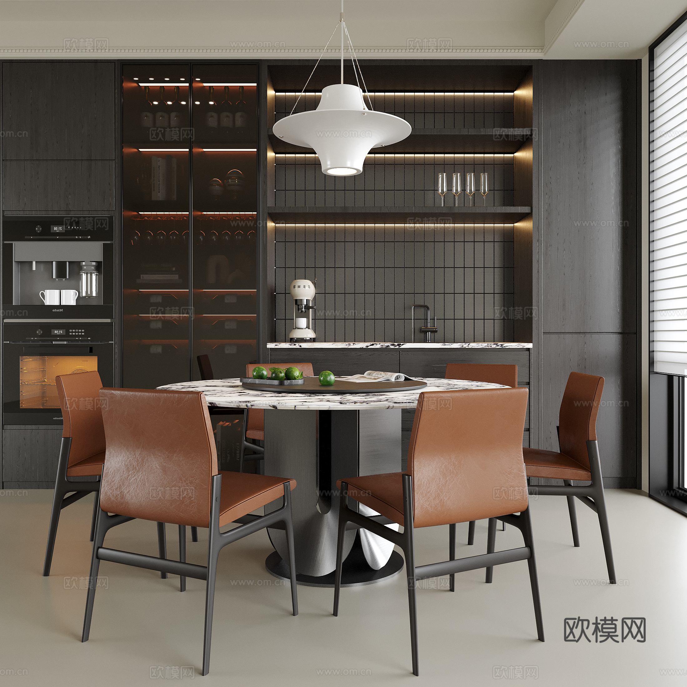 现代餐厅 餐边柜 酒柜 餐桌椅su模型