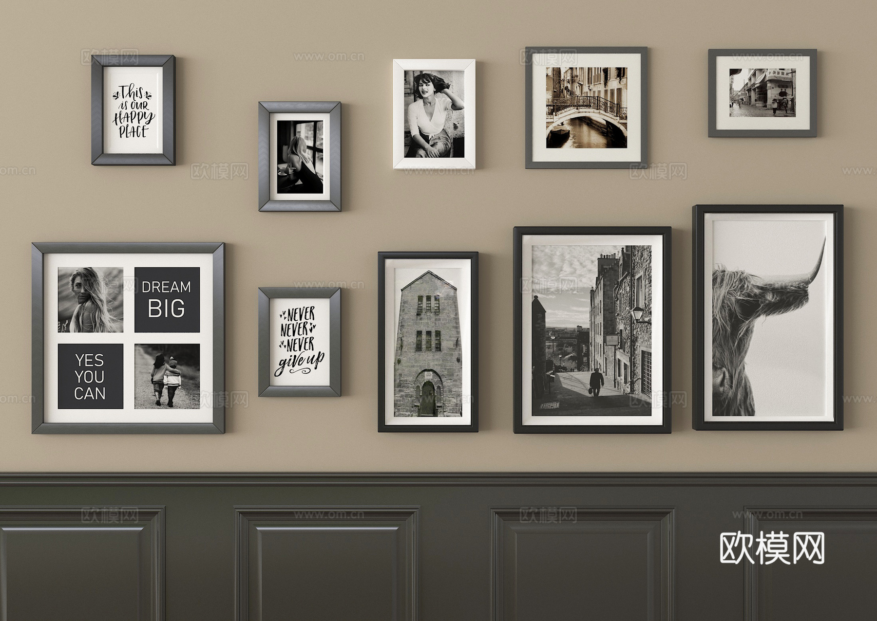 现代相框 画框 复古照片墙su模型