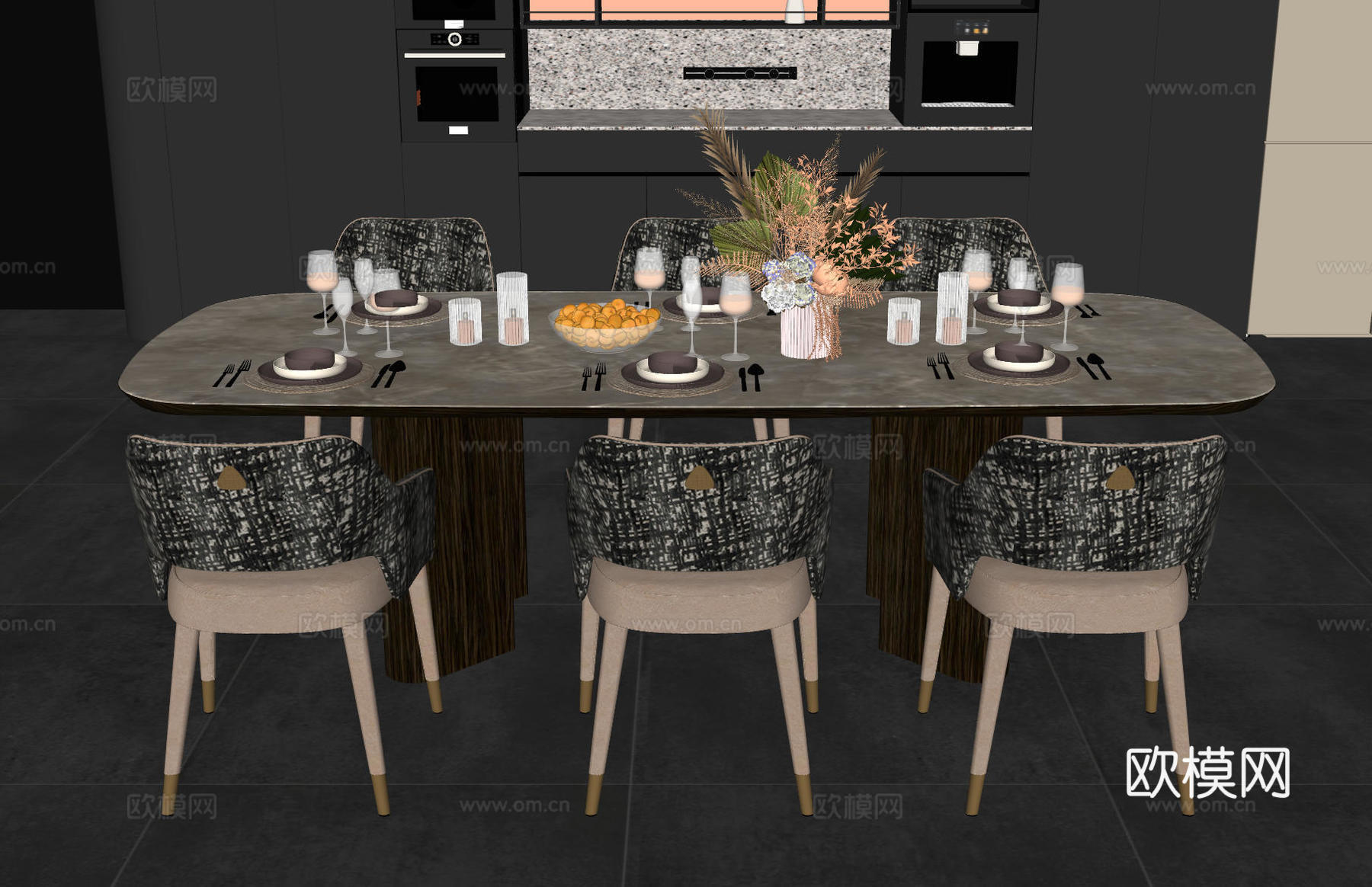 现代餐桌椅组合su模型