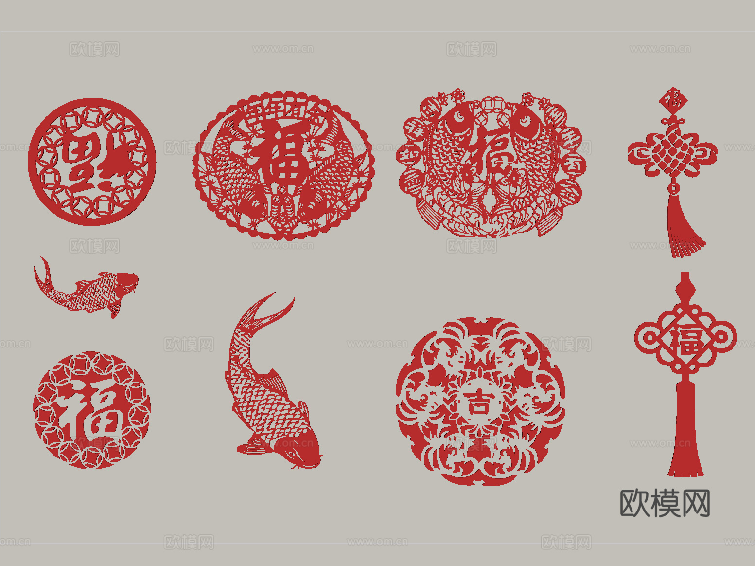 中式剪纸 窗花 剪影墙饰su模型