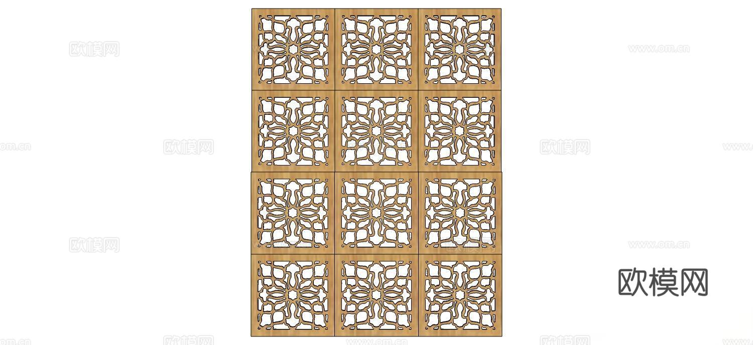 实木屏风 屏风 屛风隔断 隔断su模型