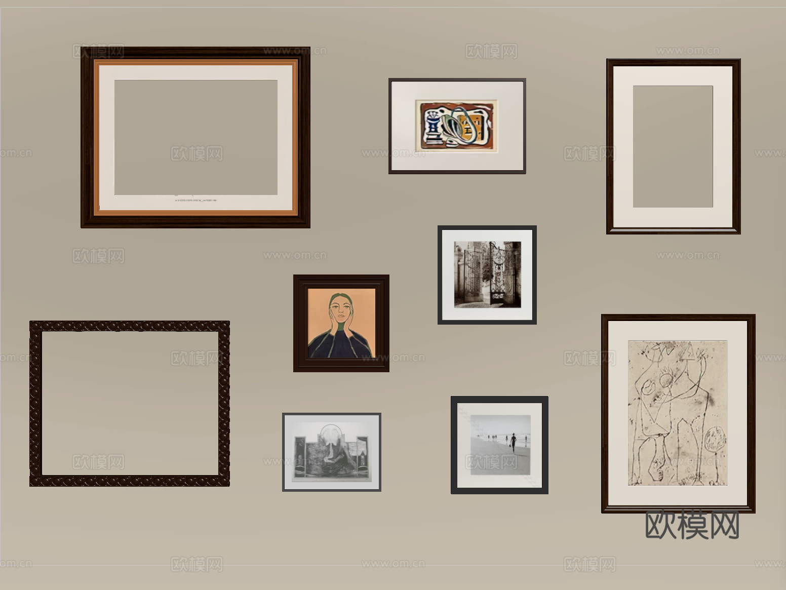 现代相框 画框 照片墙 挂画su模型
