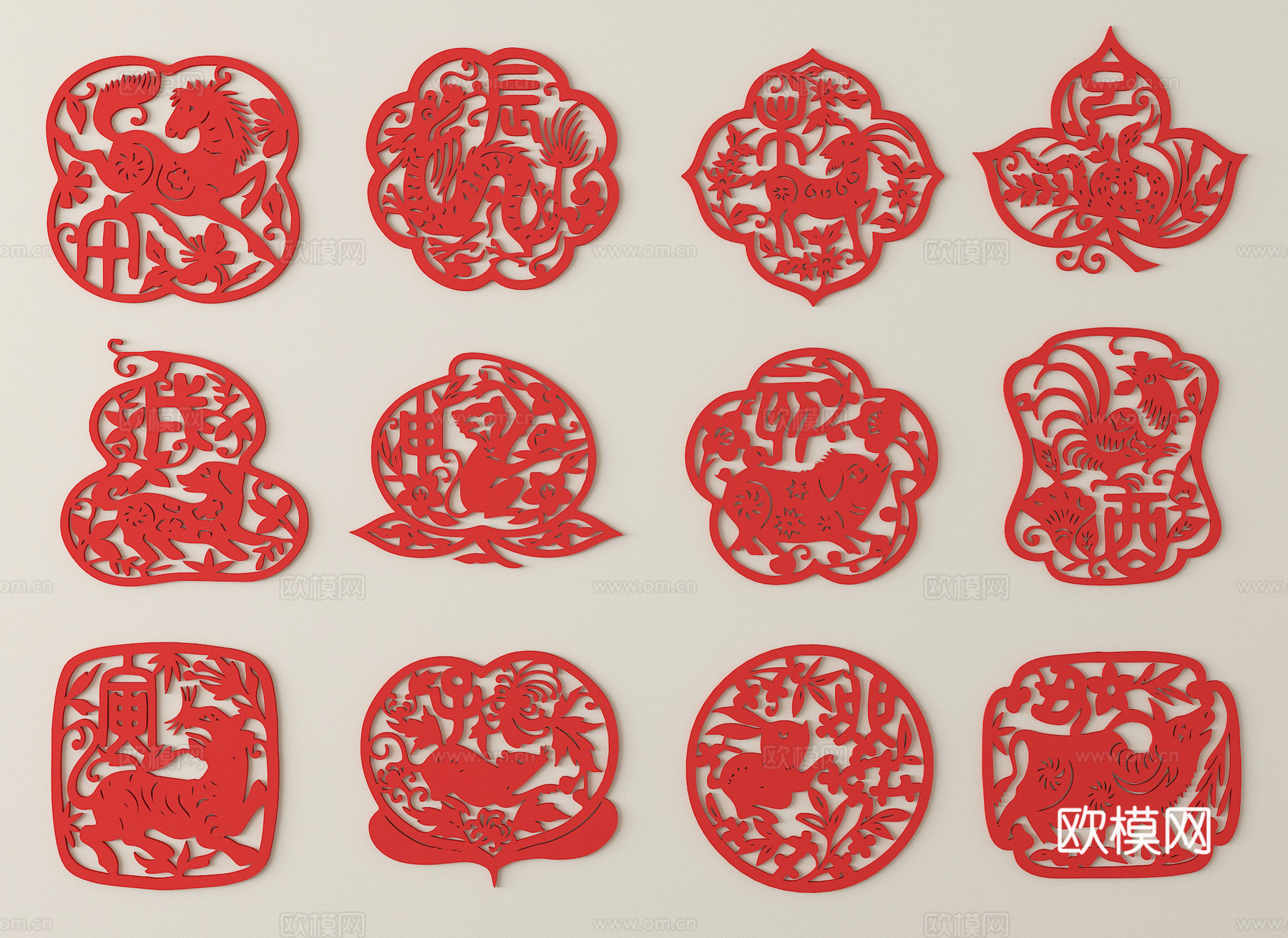 中式剪纸 窗花su模型