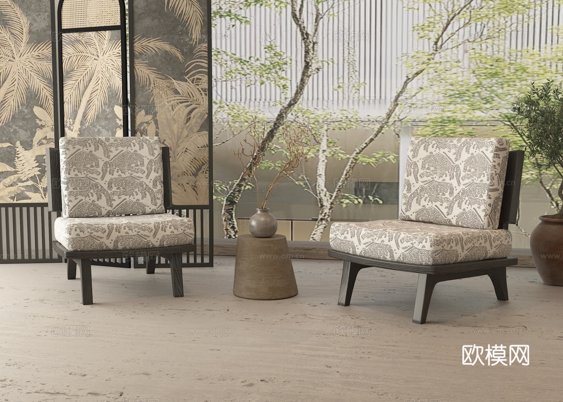 现代休闲桌椅组合su模型