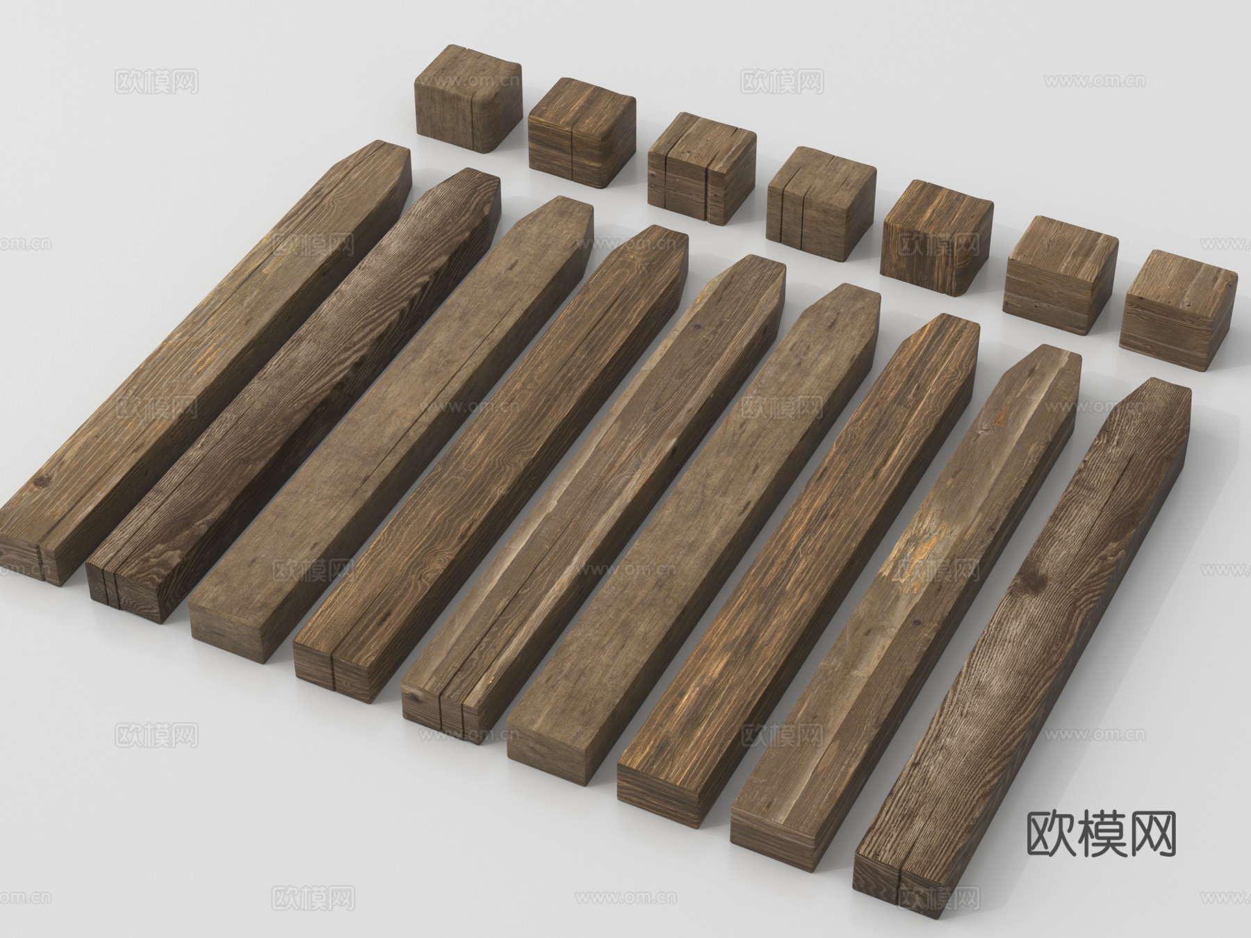 现代老木头 木头柱子 旧木方 木材 木梁su模型