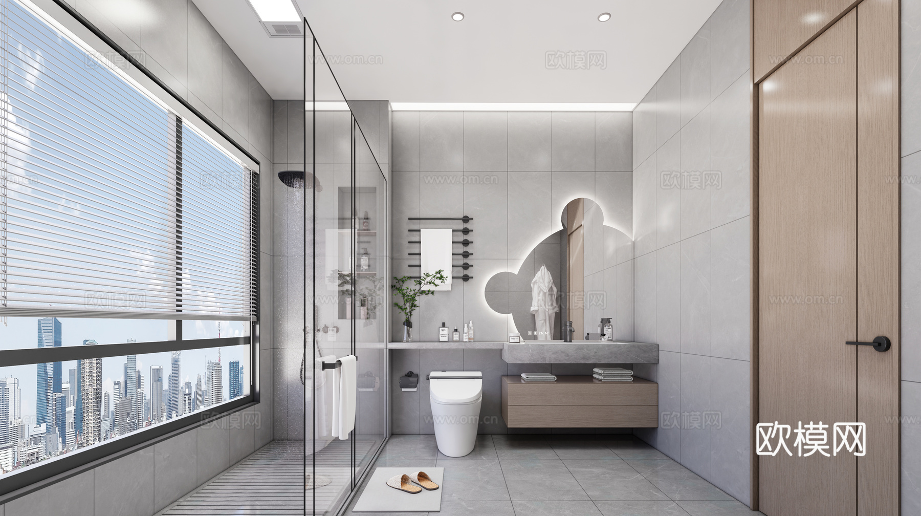 现代卫生间_干湿分离卫生间_现代卫生间_马桶_淋裕_洗漱区su模型