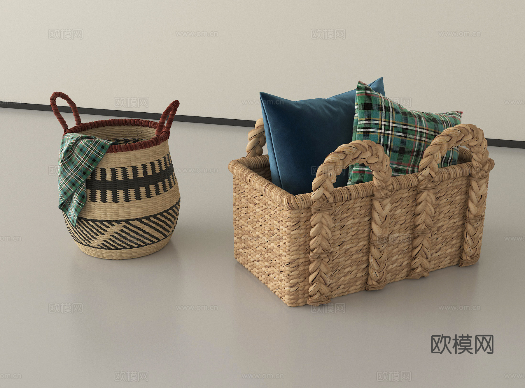 现代藤编收纳篮su模型